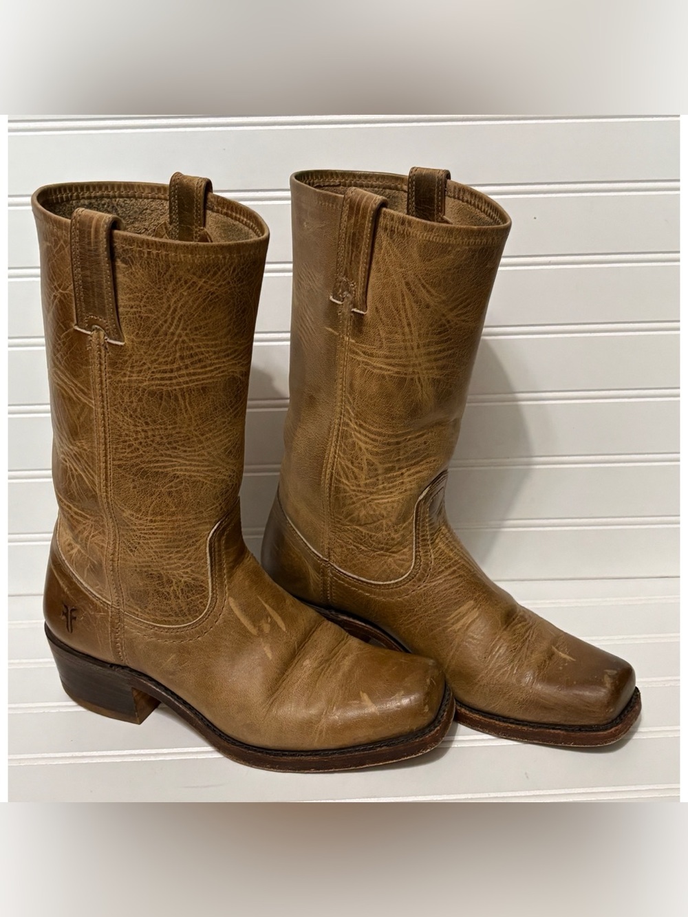 FRYE Campus Vintage Mid Calf 12L Boots Distressed Made in USA Womens Size 8.5 M